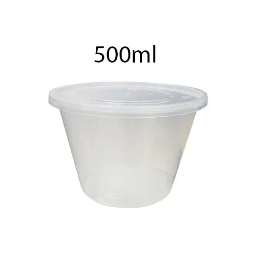 Round Plastic Food Containers with Lids (500ml, 10pcs)