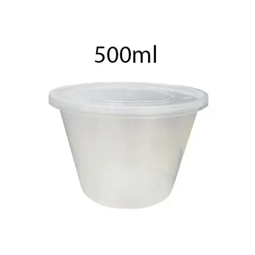 Round Plastic Food Containers with Lids (500ml, 10pcs)